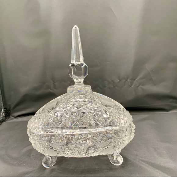 Vintage Crystal Quality Glass Candy Dish Lidded Cross Hatch - Picture 7 of 7
